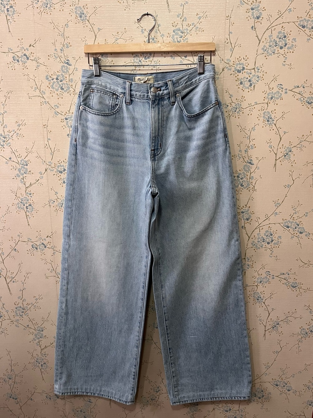 Madewell Denim Jeans Highwaisted Super Wide Leg Light Blue Wash - Altered